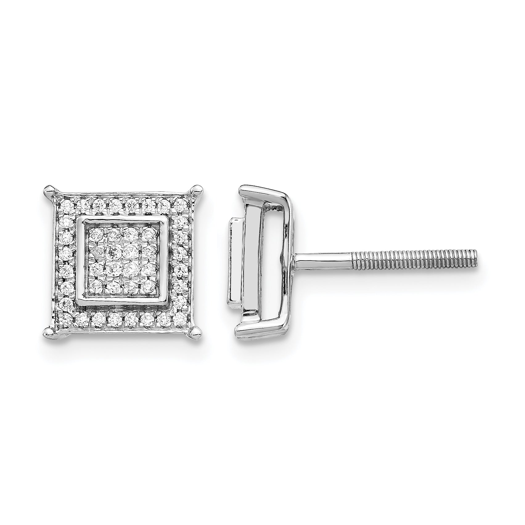10k White Gold Diamond Small Double Square Bezel Post Earrings Main image