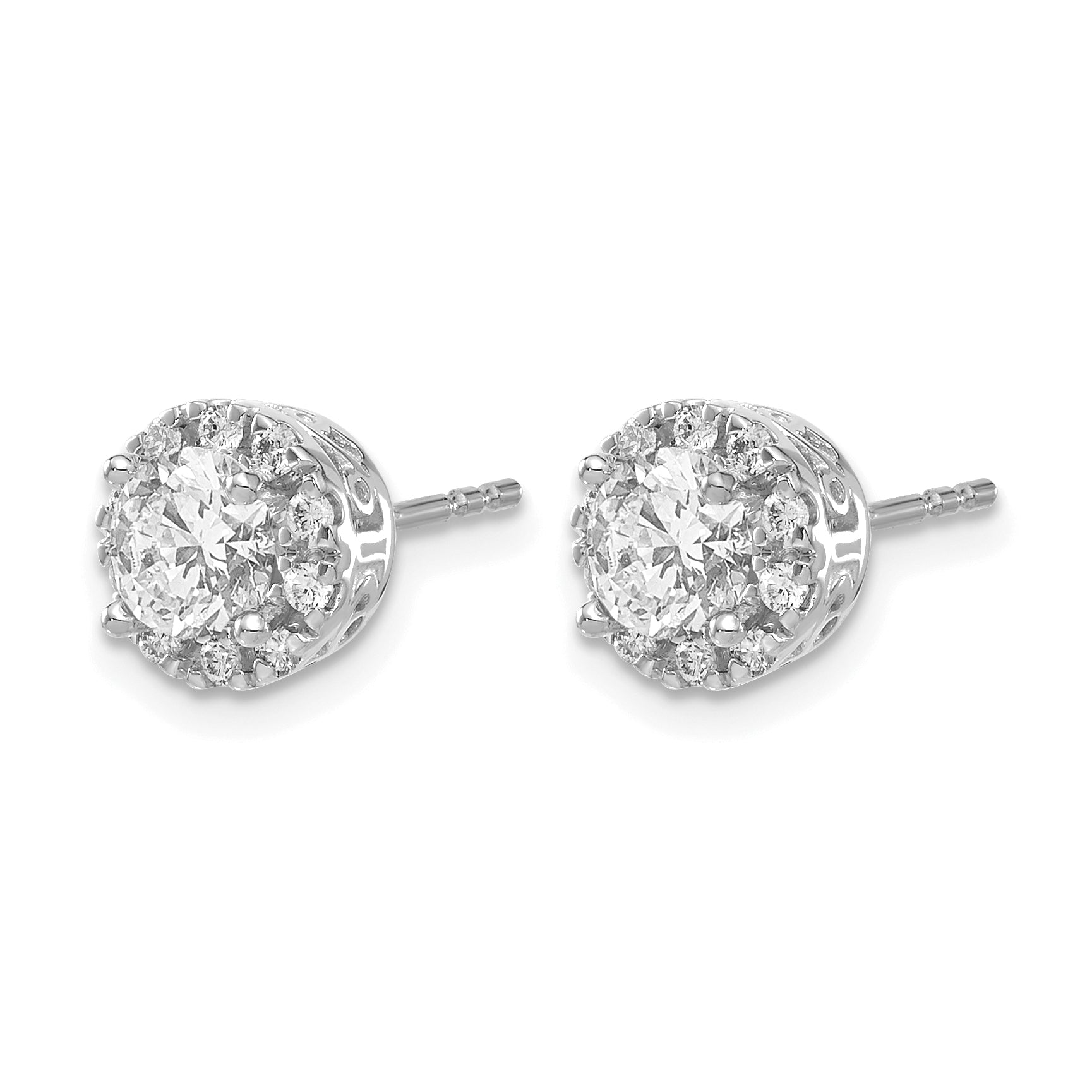 14k White Gold 1 carat Lab Grown Diamond VS/SI+ G+ Complete Halo Post Earrings Secondary image
