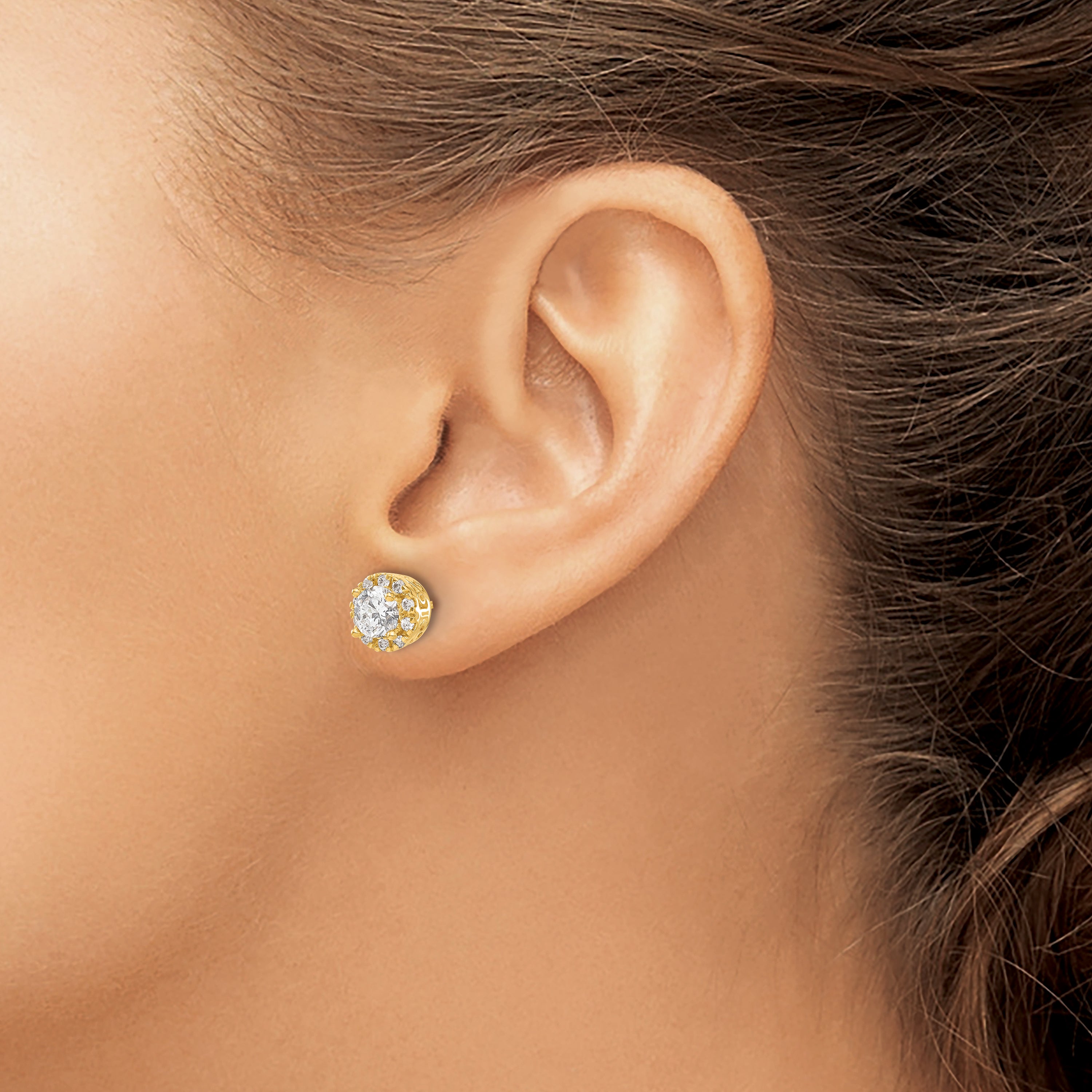 14k Yellow Gold 1 carat Lab Grown Diamond VS/SI+ G+ Halo Post Earrings