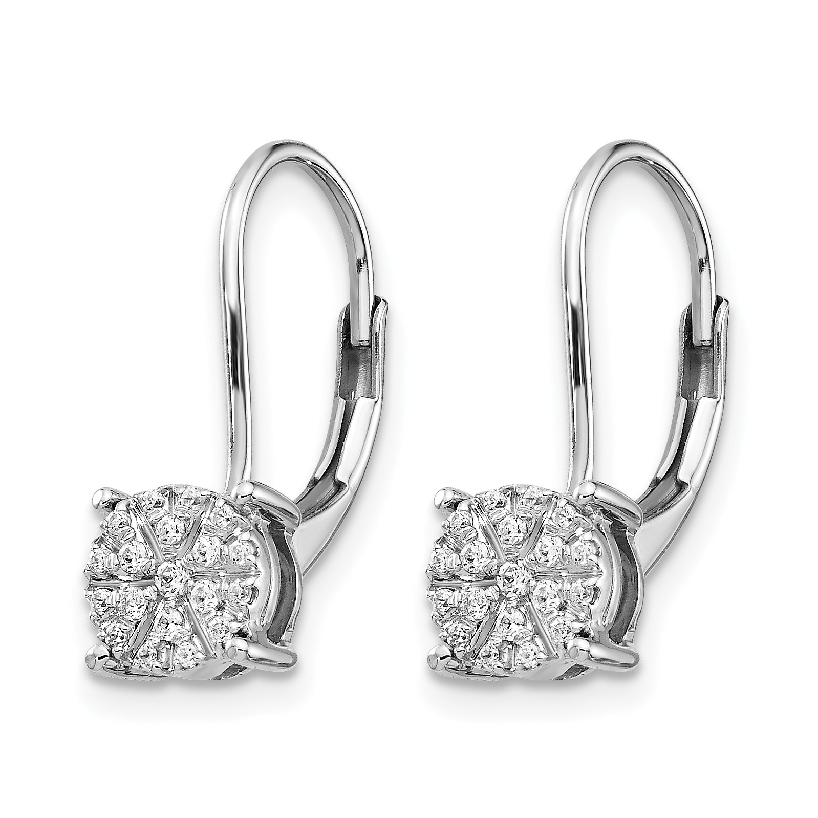 14k White Gold 1/6 carat Lab Grown Diamond VS/SI+ G+ Complete Cluster Drop Leverback Earrings Secondary image