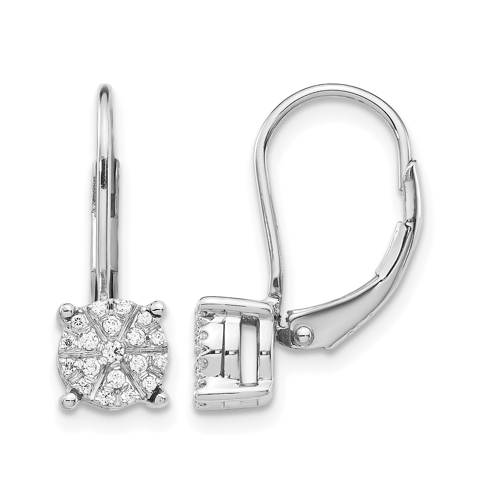 14k White Gold 1/6 carat Lab Grown Diamond VS/SI+ G+ Complete Cluster Drop Leverback Earrings