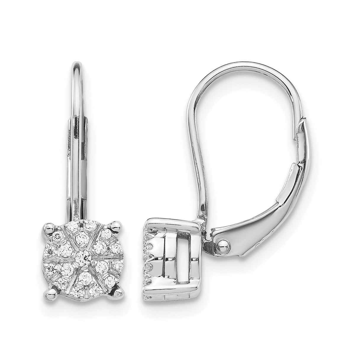 14k White Gold 1/6 carat Lab Grown Diamond VS/SI+ G+ Complete Cluster Drop Leverback Earrings