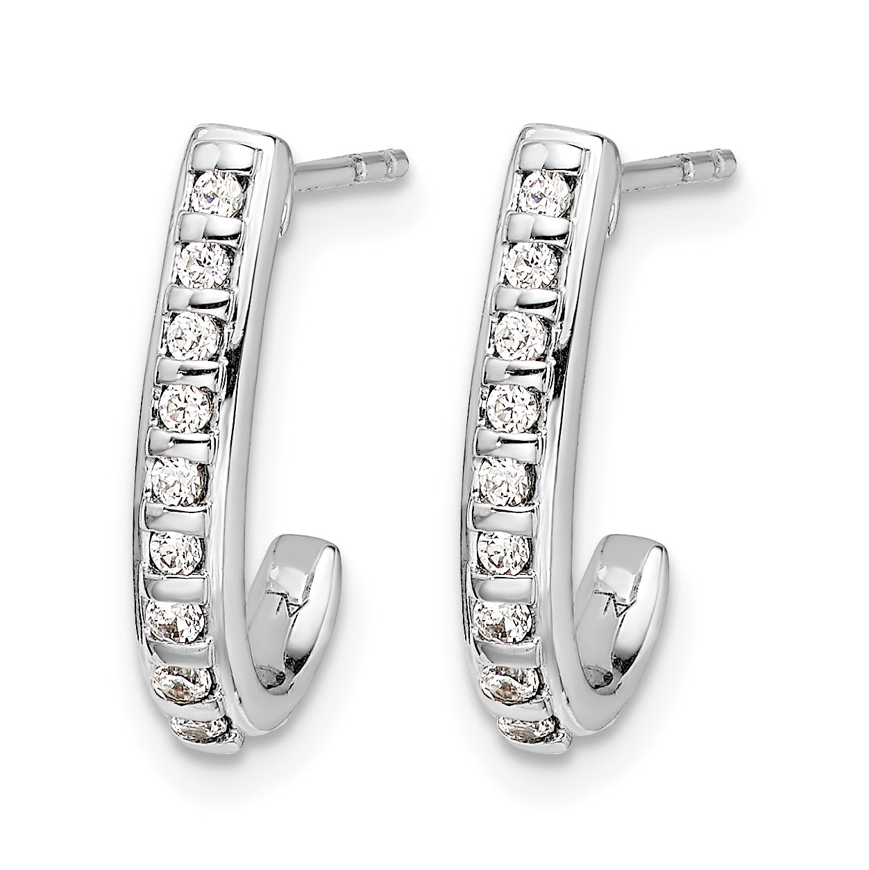 10k White Gold Diamond J-Hoop Post Earrings