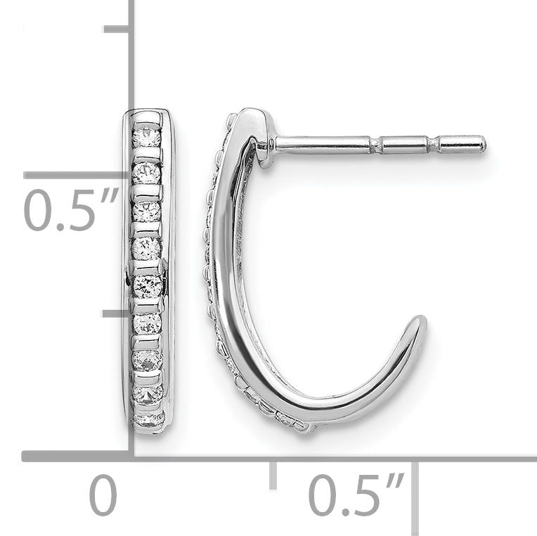 10k White Gold Diamond J-Hoop Post Earrings