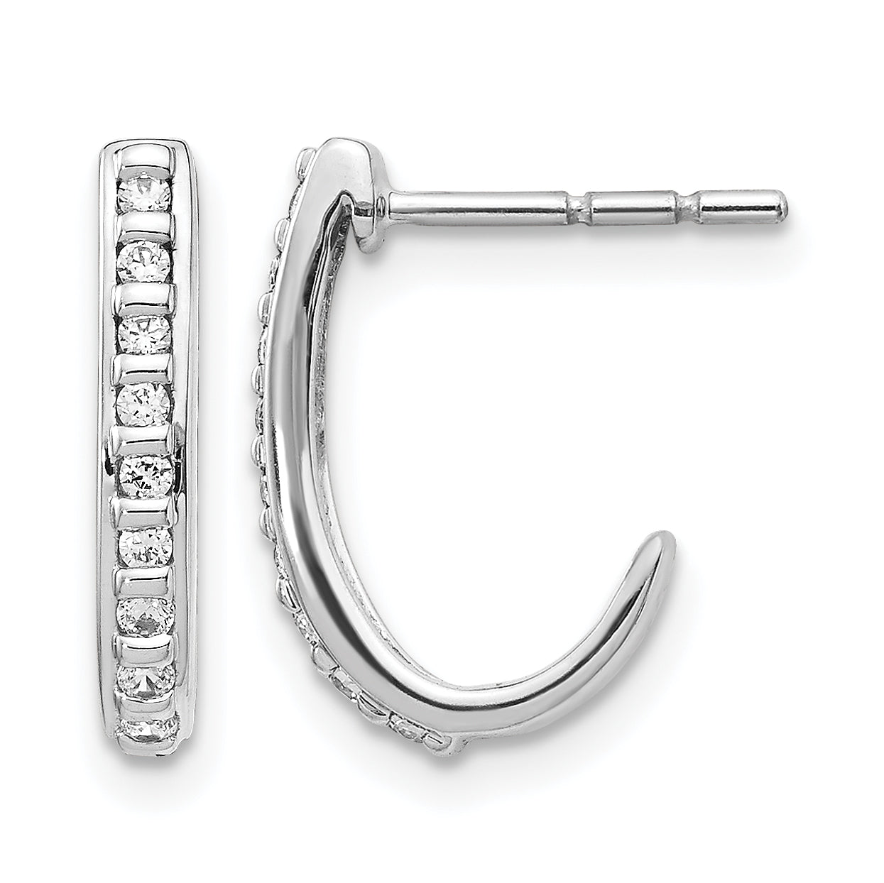 10k White Gold Diamond J-Hoop Post Earrings Main image