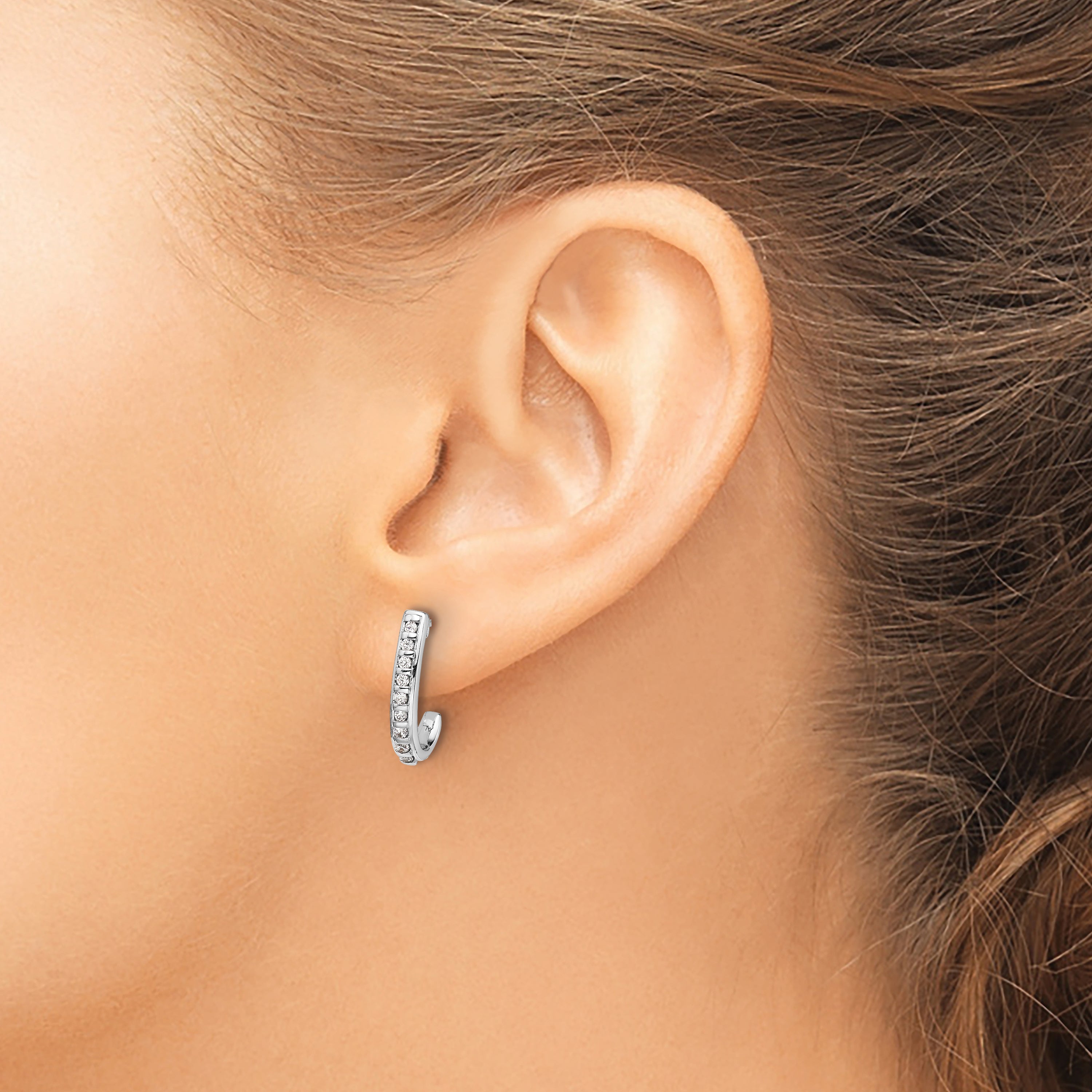 14k White Gold 1/5 carat Lab Grown Diamond VS/SI+ G+ Complete J-Hoop Post Earrings