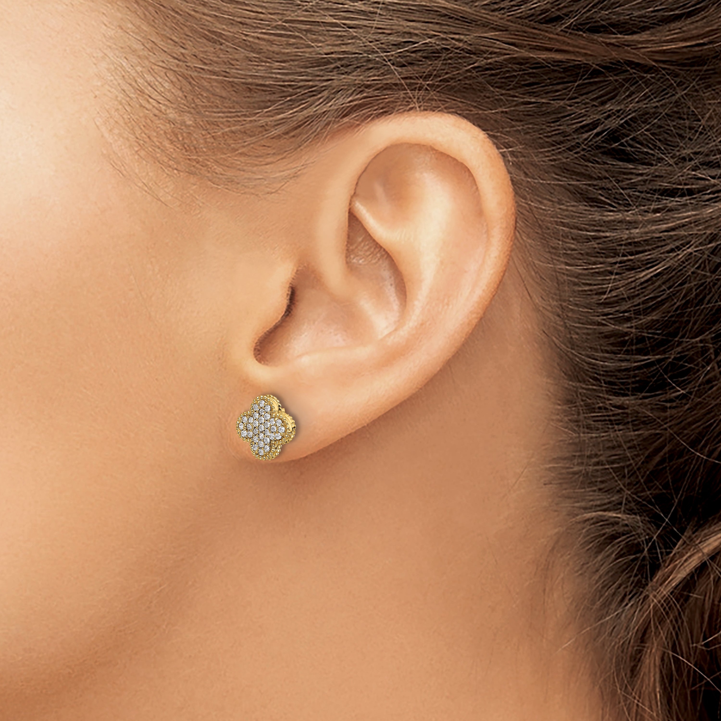 14k 1/3 carat Lab Grown Diamond VS/SI+ G+ Complete Quatrefoil Post Earrings
