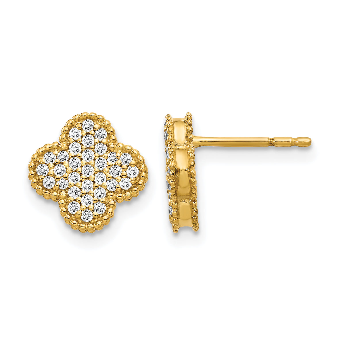 14k 1/3 carat Lab Grown Diamond VS/SI+ G+ Complete Quatrefoil Post Earrings