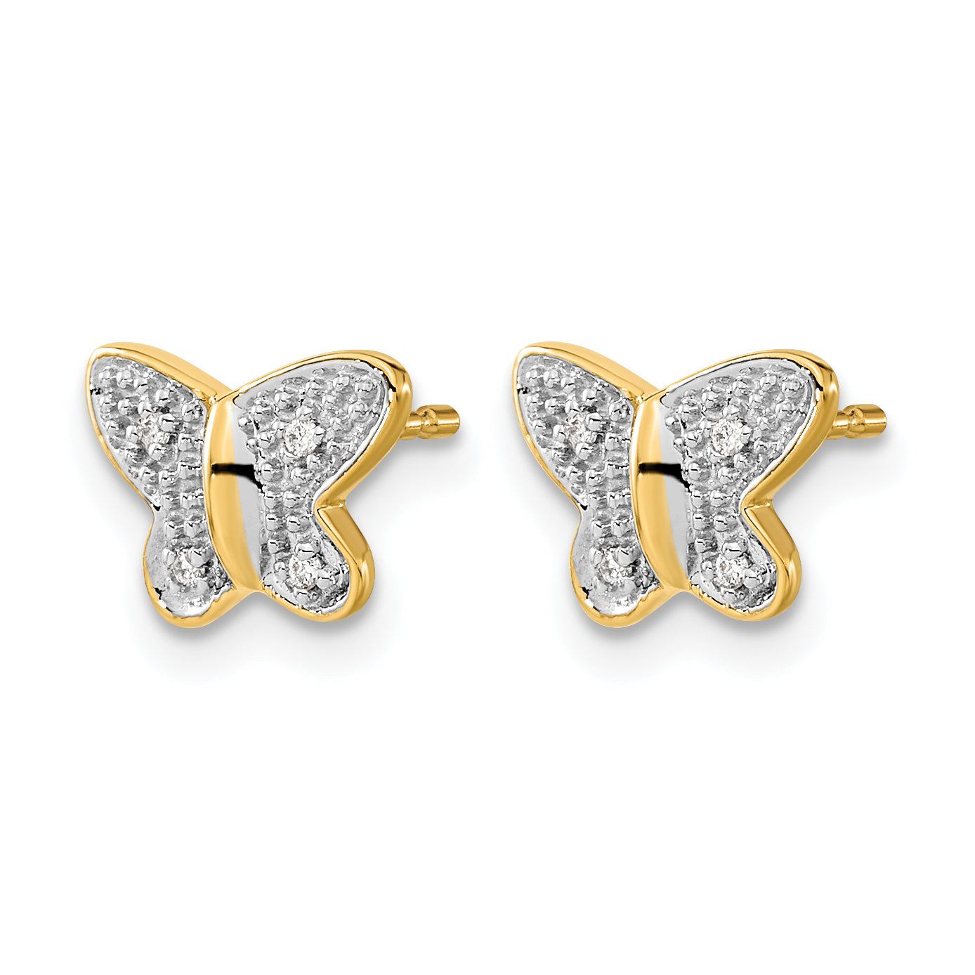 14k w/Rhodium Diamond Butterfly Post Earrings