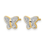 14k w/Rhodium Diamond Butterfly Post Earrings