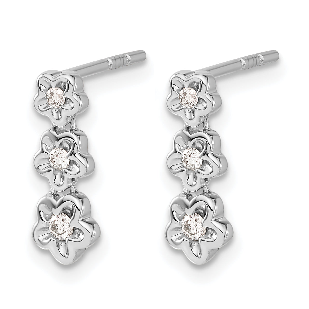 14k White Gold Diamond 3-flower Post Earrings
