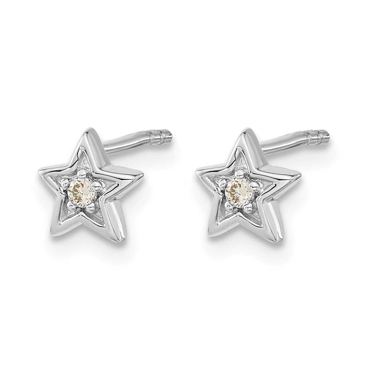14k White Gold Diamond Star Post Earrings