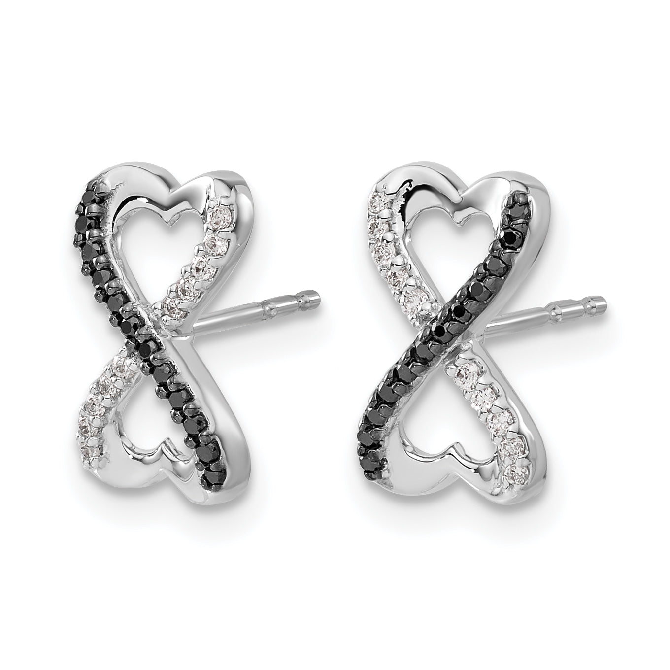 14k White Gold Black and White Diamond Infinity Heart Post Earrings Secondary image