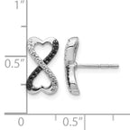 14k White Gold Black and White Diamond Infinity Heart Post Earrings
