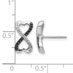 14k White Gold Black and White Diamond Infinity Heart Post Earrings