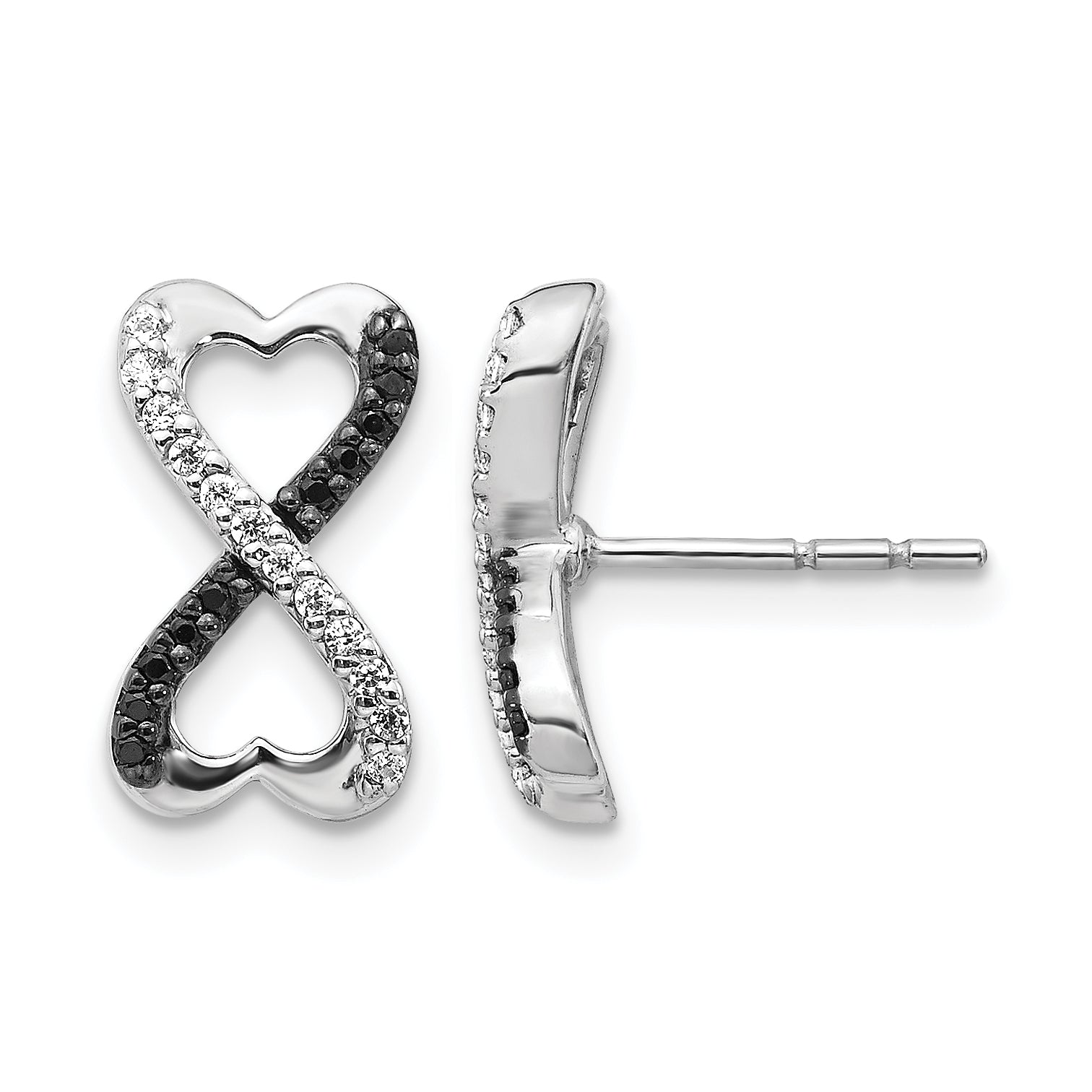 14k White Gold Black and White Diamond Infinity Heart Post Earrings Main image