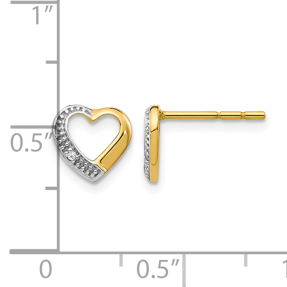 14k and Rhodium Diamond Heart Post Earrings