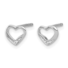 14k White Gold Diamond Heart Post Earrings