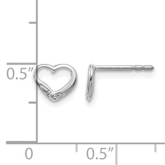 14k White Gold Diamond Heart Post Earrings