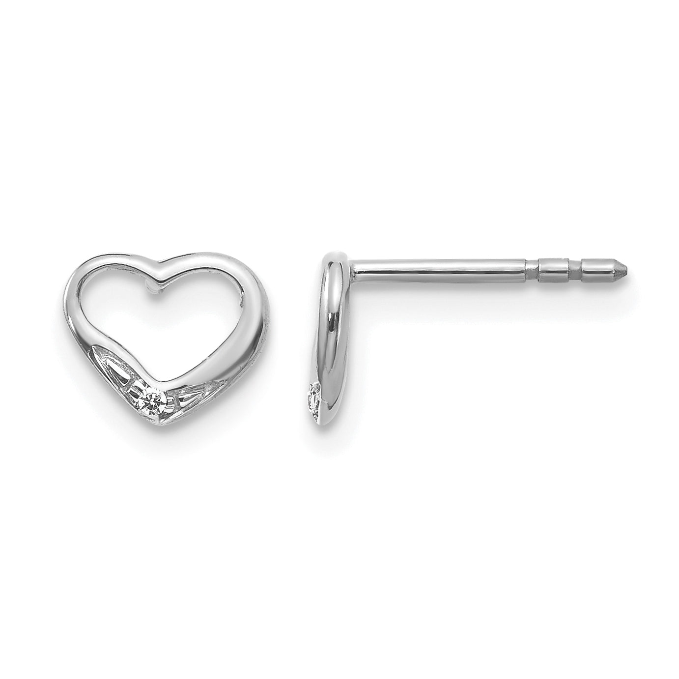 14k White Gold Diamond Heart Post Earrings Main image
