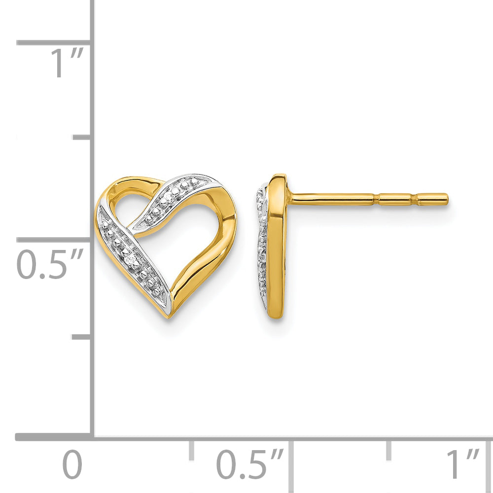 14k and Rhodium Marquise Diamond Heart Post Earrings