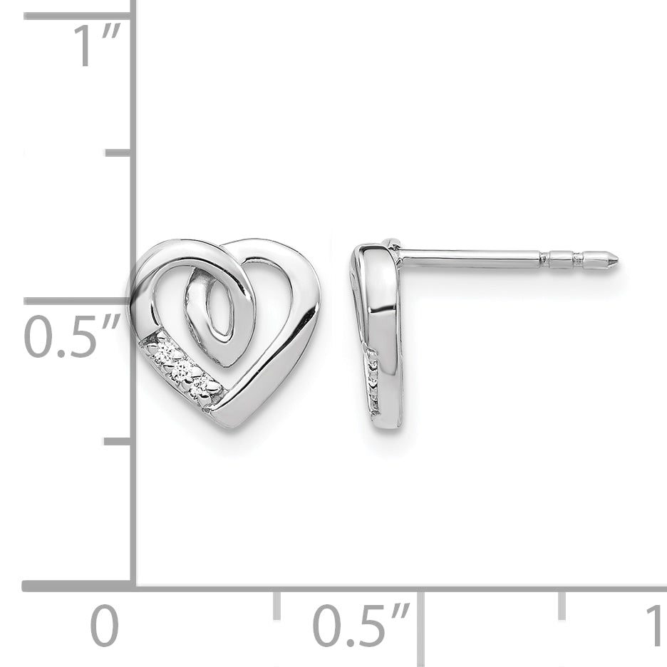 14k White Gold Diamond Heart Post Earrings