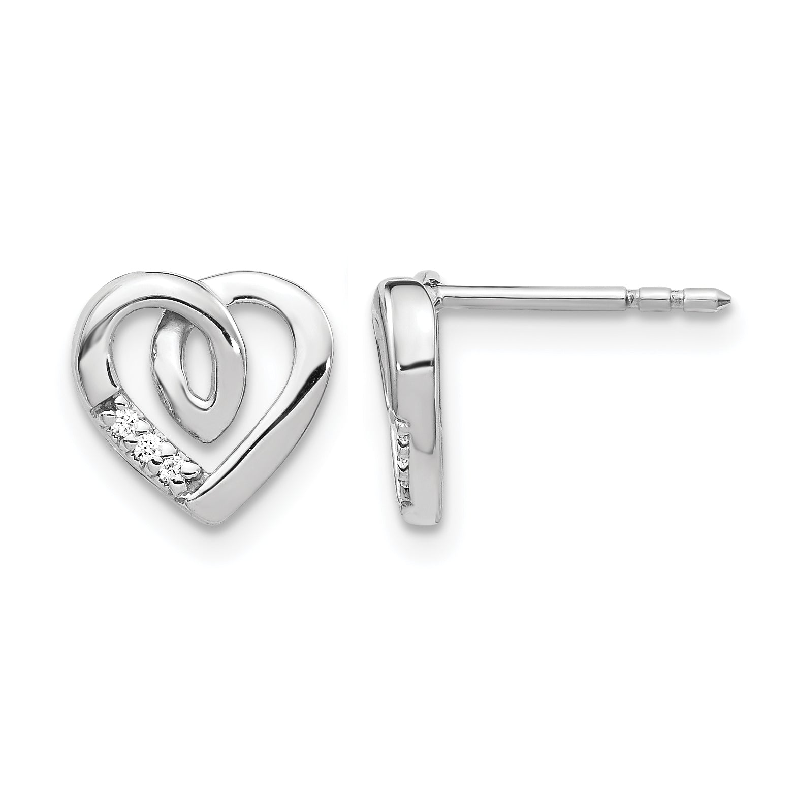 14k White Gold Diamond Heart Post Earrings Main image