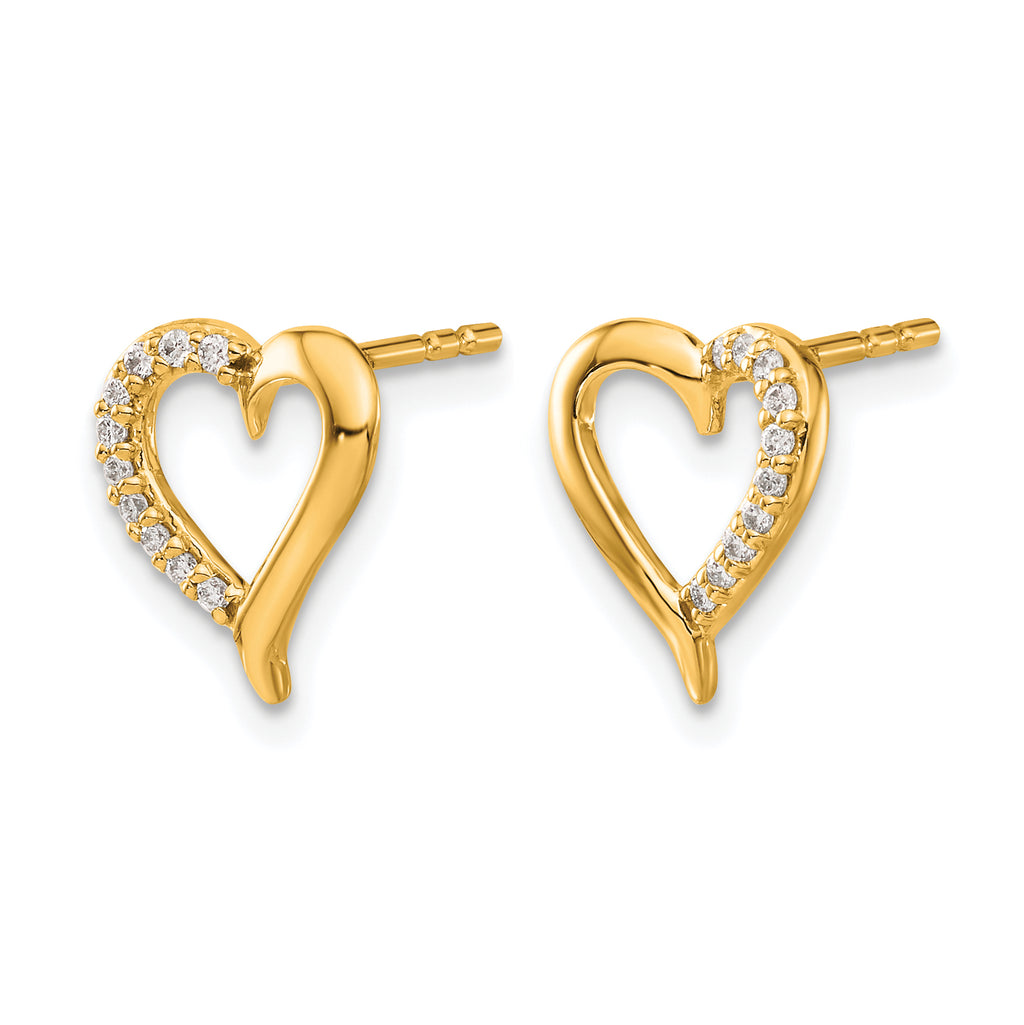 14K Yellow Gold 1/10 ct Lab-Grown Diamond Heart Stud Earrings