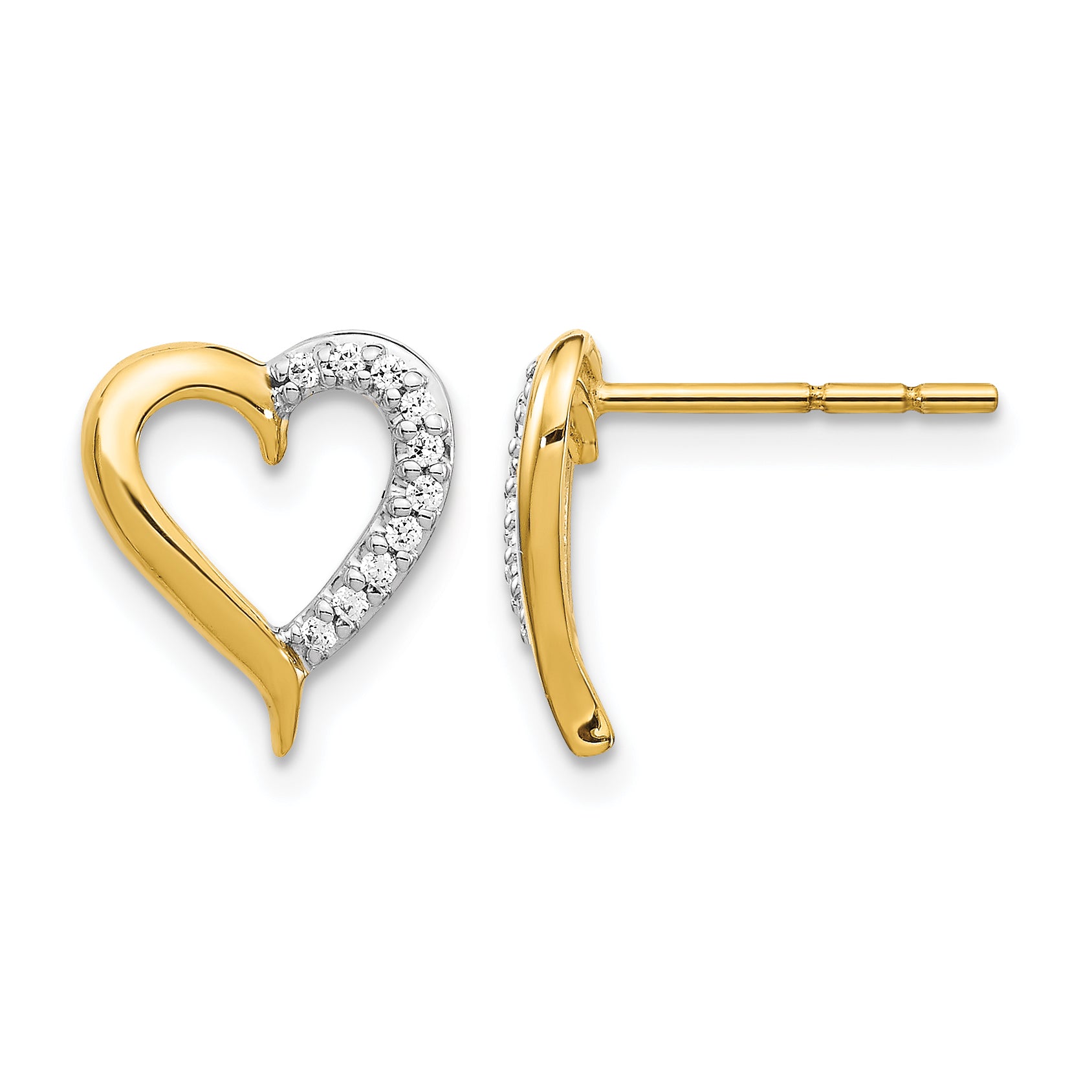 14K Yellow Gold 1/10 ct Diamond Heart Post Earrings