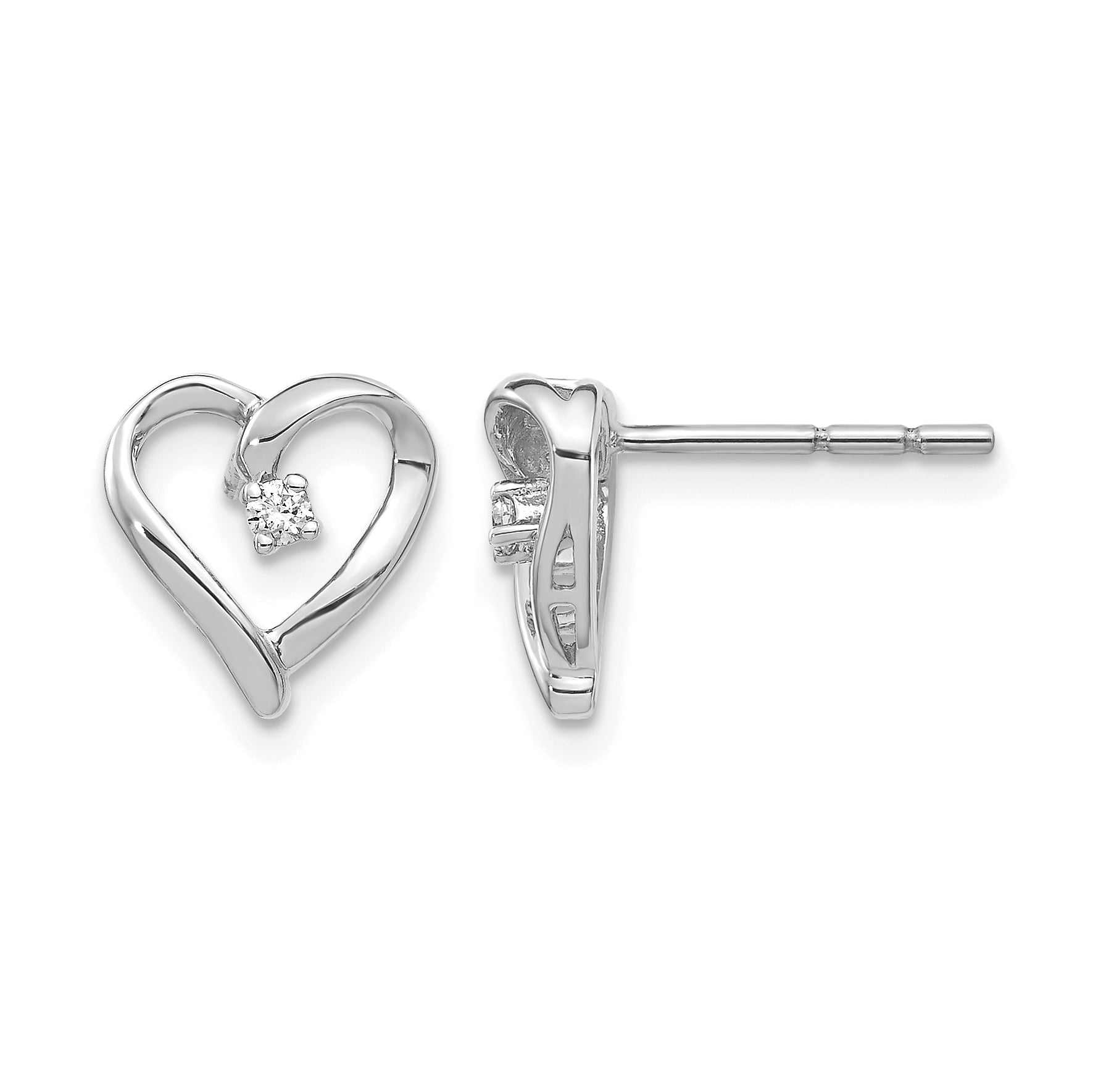 14k White Gold AA Diamond Heart Earrings Main image