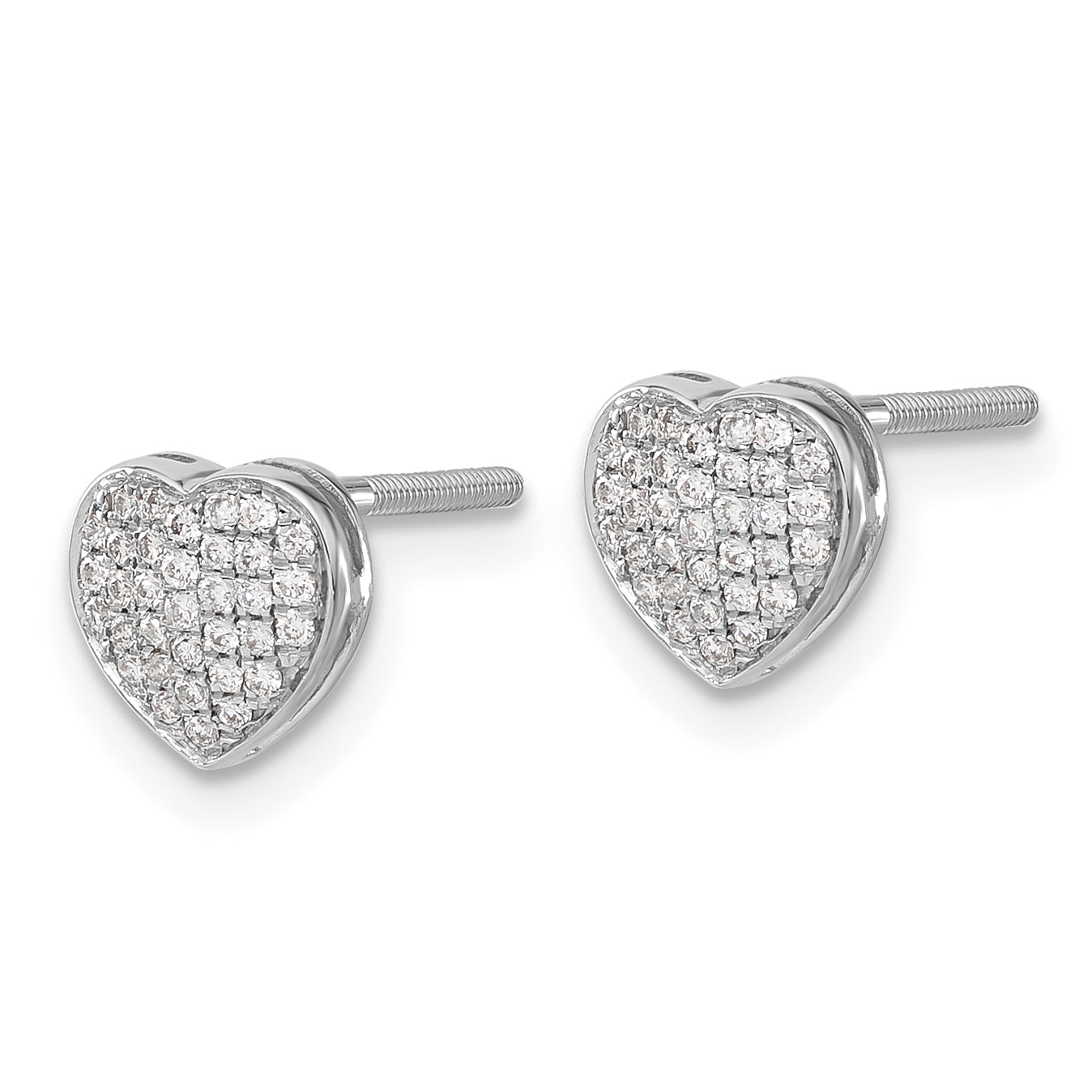 14K White Gold Lab Grown VS/SI+ G+ Dia Heart Screwback Post Earrings