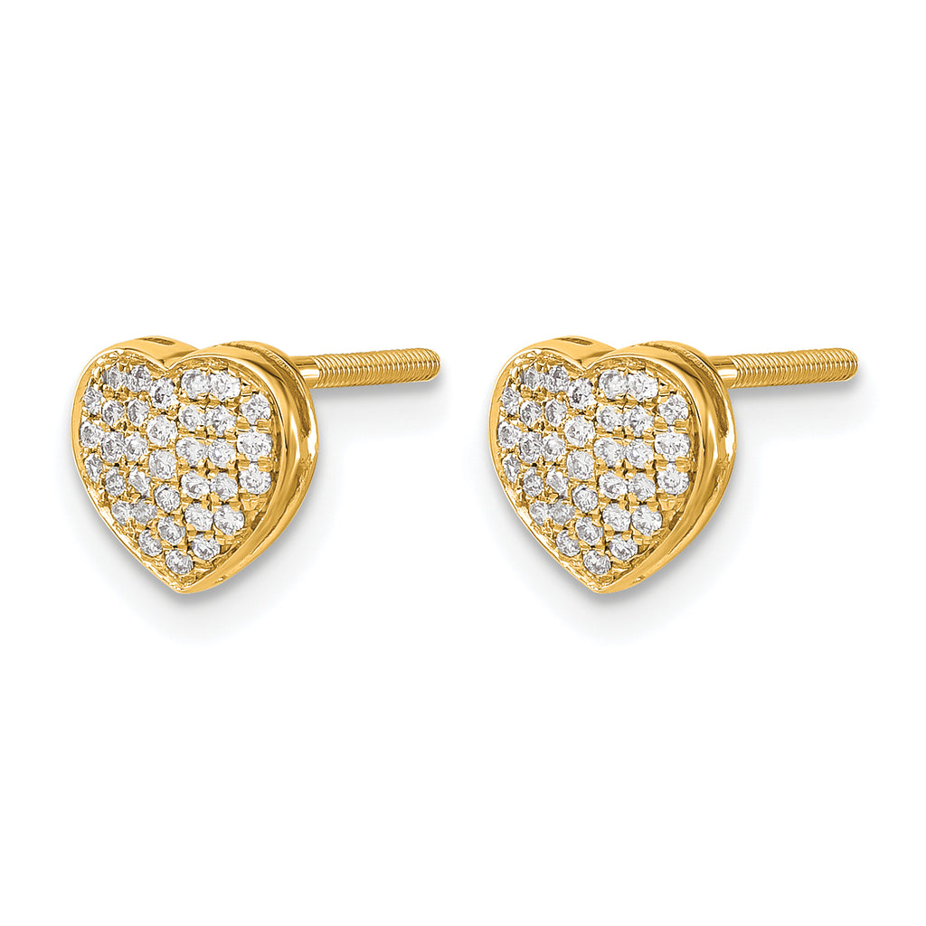 14K Yellow Gold 1/5 ct Diamond Heart Post Earrings