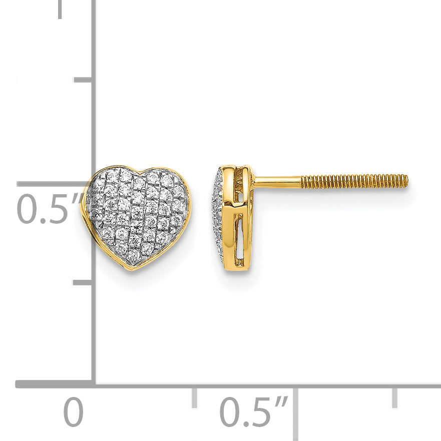14K Yellow Gold 1/5 ct Diamond Heart Post Earrings