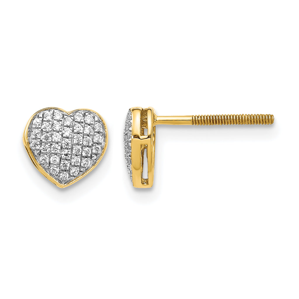 14K Yellow Gold 1/5 ct Diamond Heart Post Earrings
