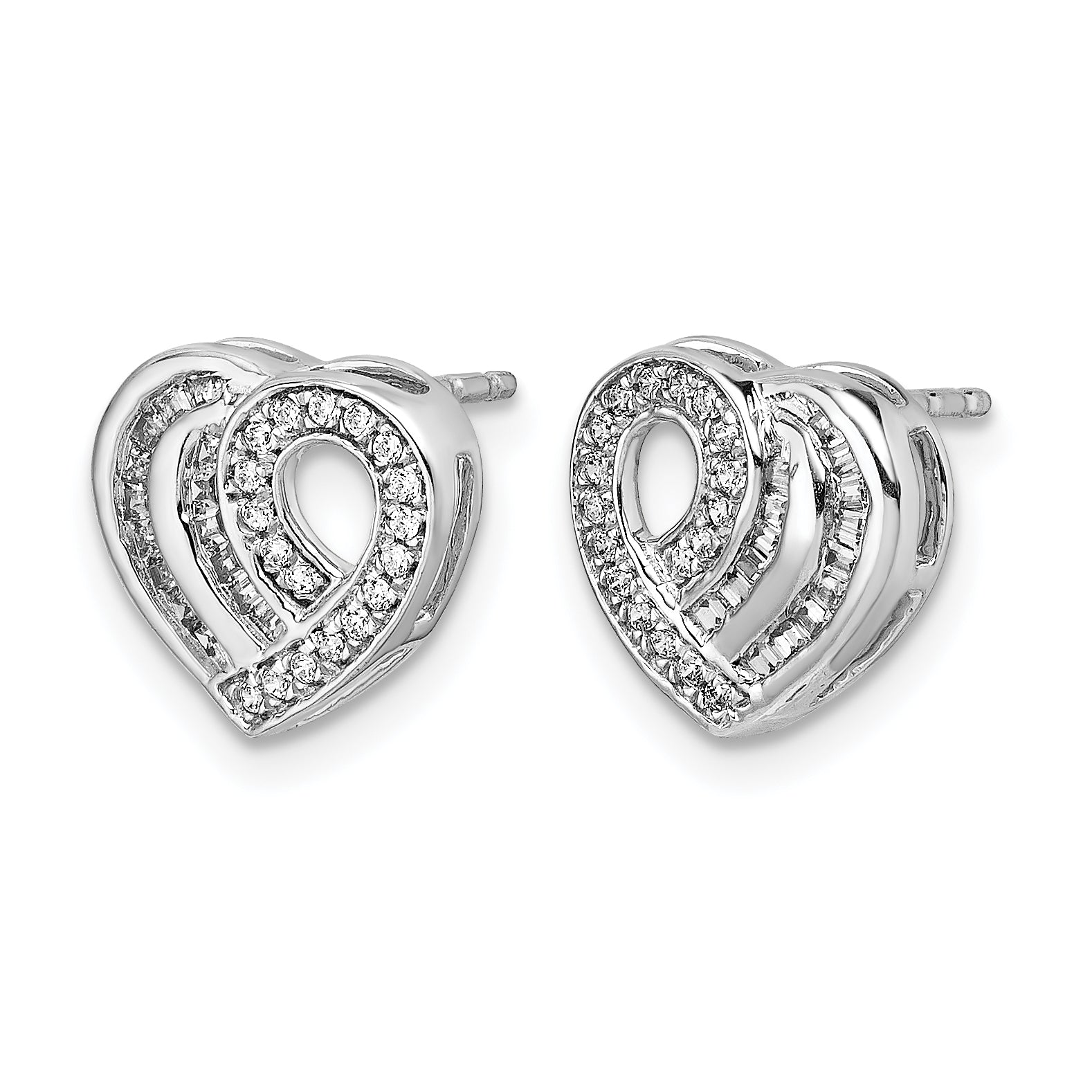 14k White Gold Diamond Heart Post Earrings