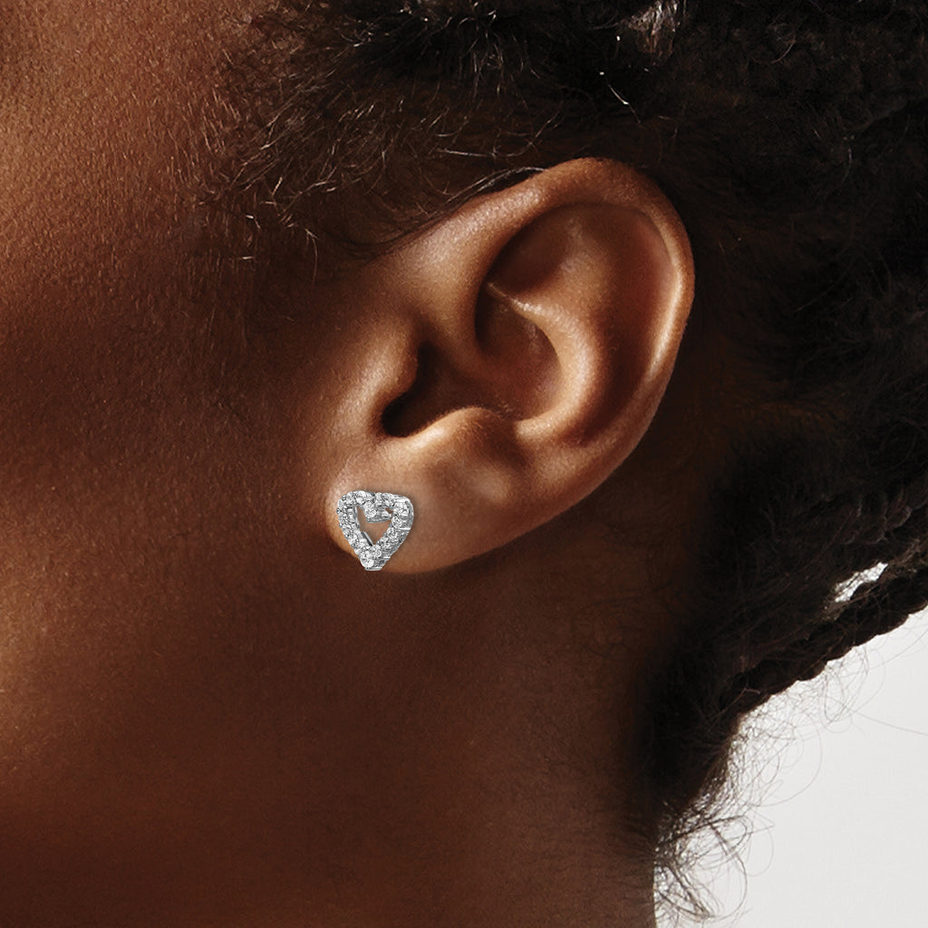 14K White Gold 1/2 ct Diamond Heart Post Earrings