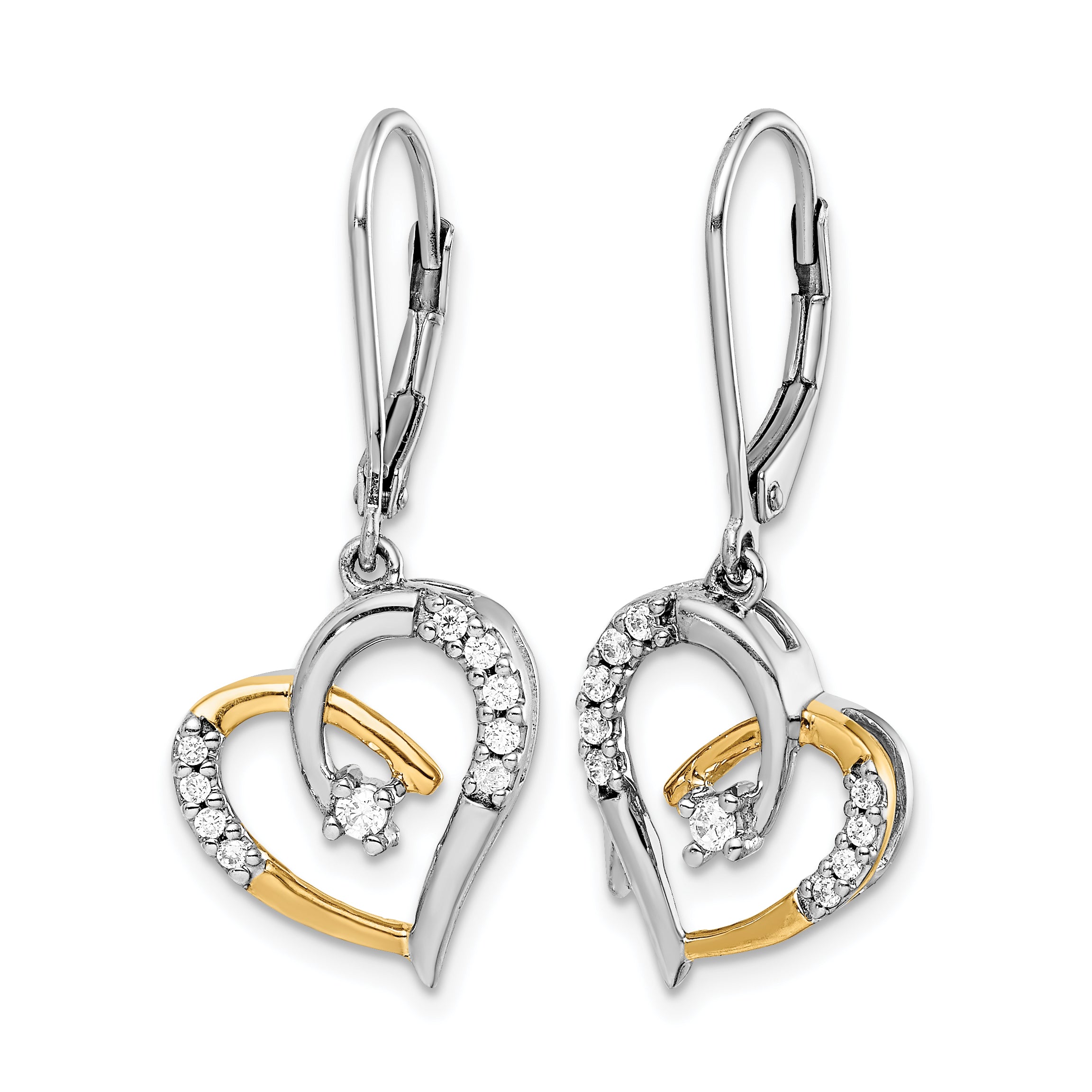 14K Two-Tone 1/5 ct Lab-Grown Diamond Heart Leverback Earrings