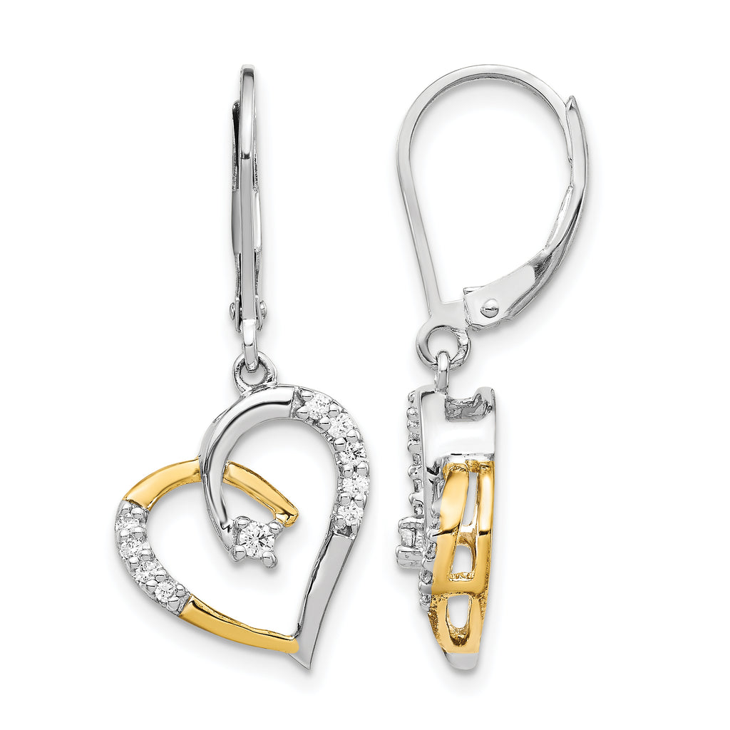14K Two-Tone 1/5 ct Lab-Grown Diamond Heart Leverback Earrings