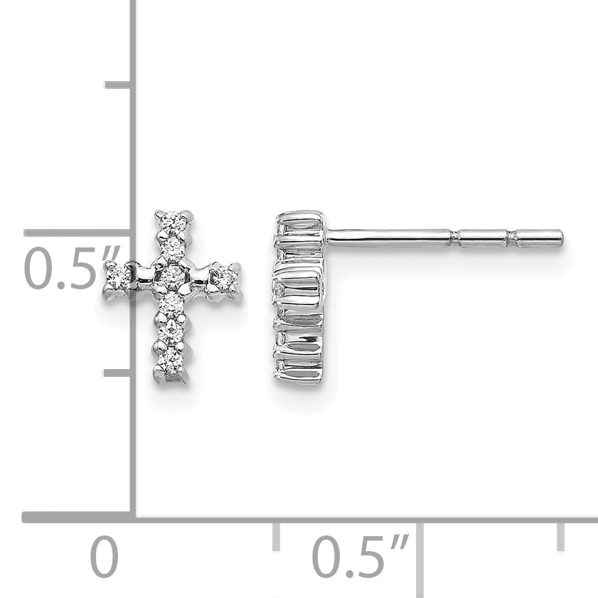 10k White Gold Polished Diamond Cross Post Earrings