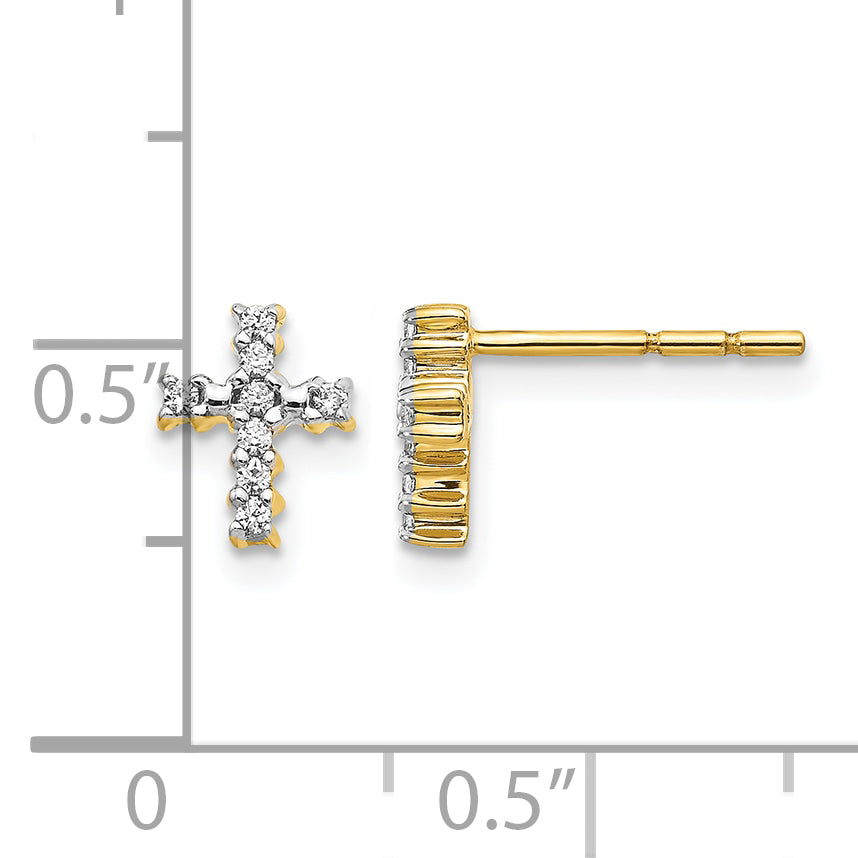 10k Gold Polished Diamond Cross Post Earrings