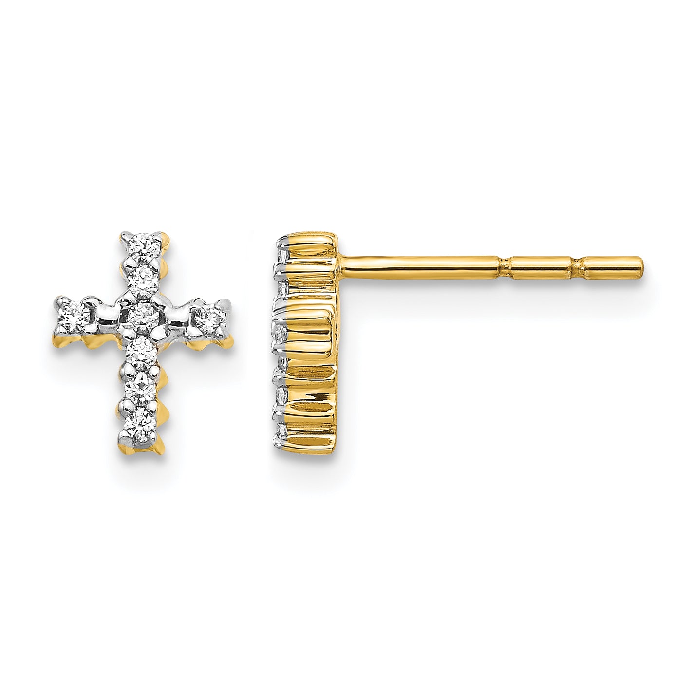 10k Gold Polished Diamond Cross Post Earrings Main image