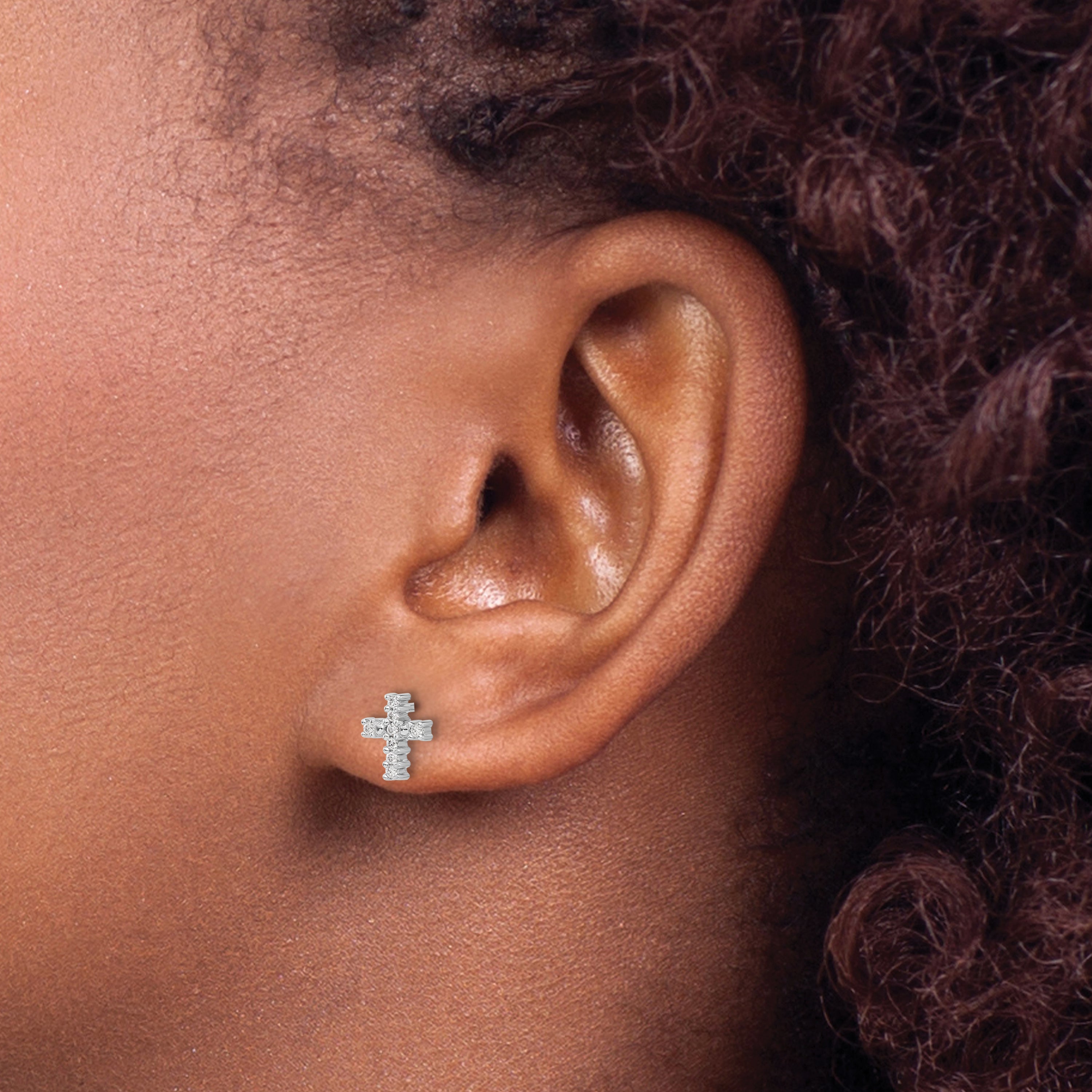 14k White Gold 1/10 carat Lab Grown Diamond VS/SI+ G+ Cross Post Earrings