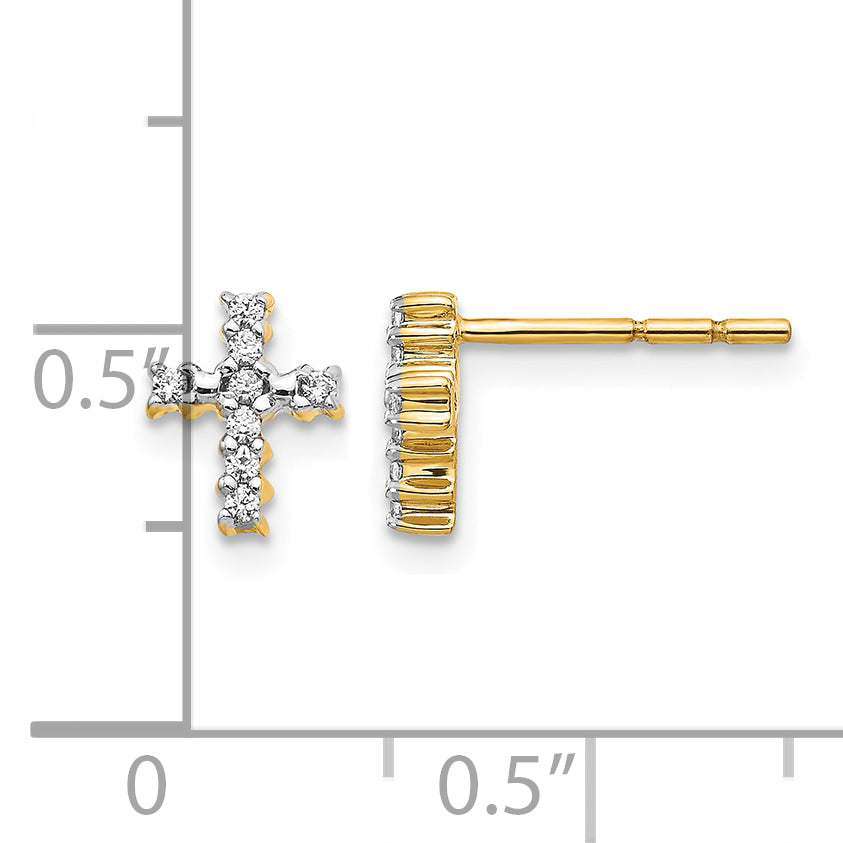 14K Yellow Gold 1/10 ct Diamond Cross Post Earrings