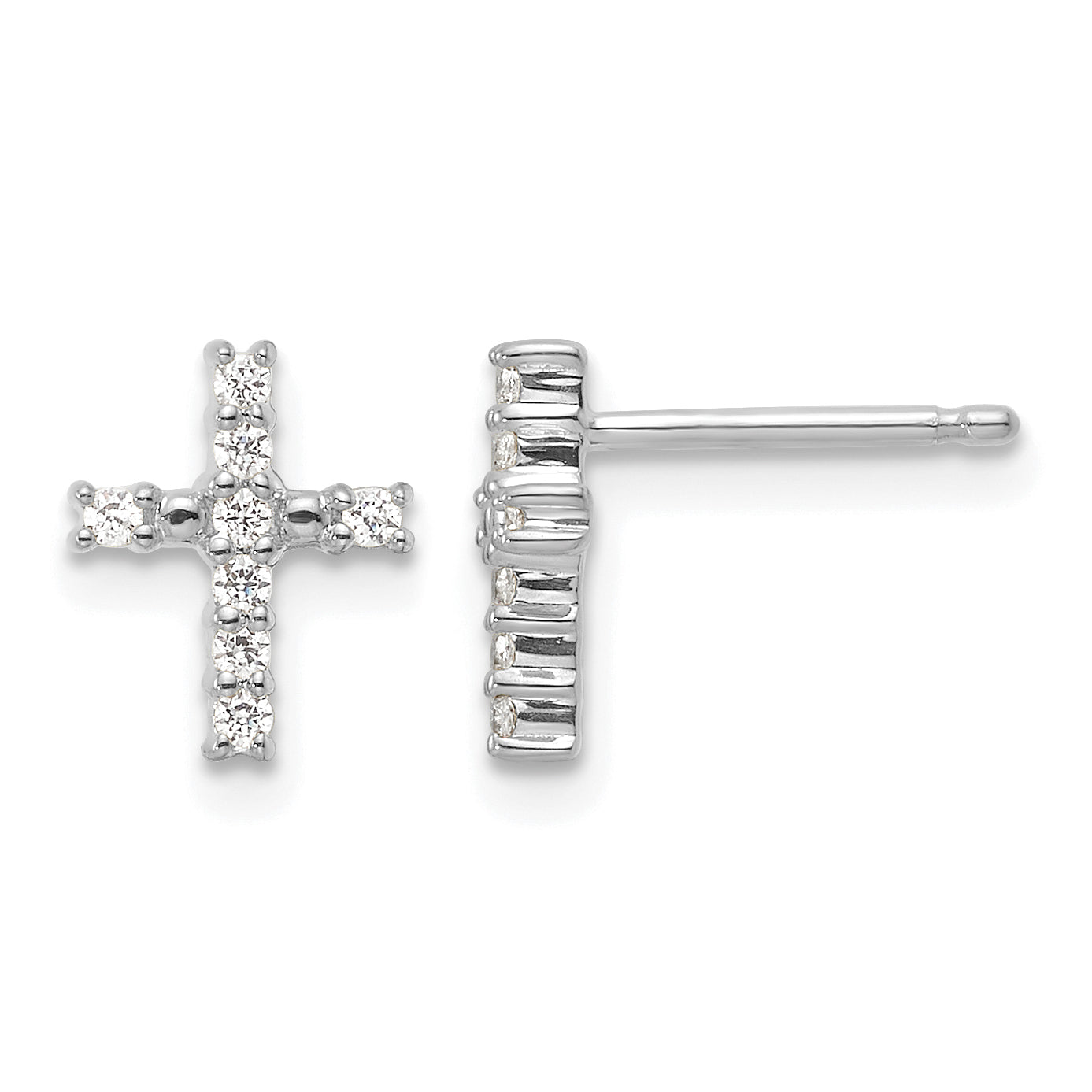 14k White Gold Polished Diamond Cross Post Earrings Main image