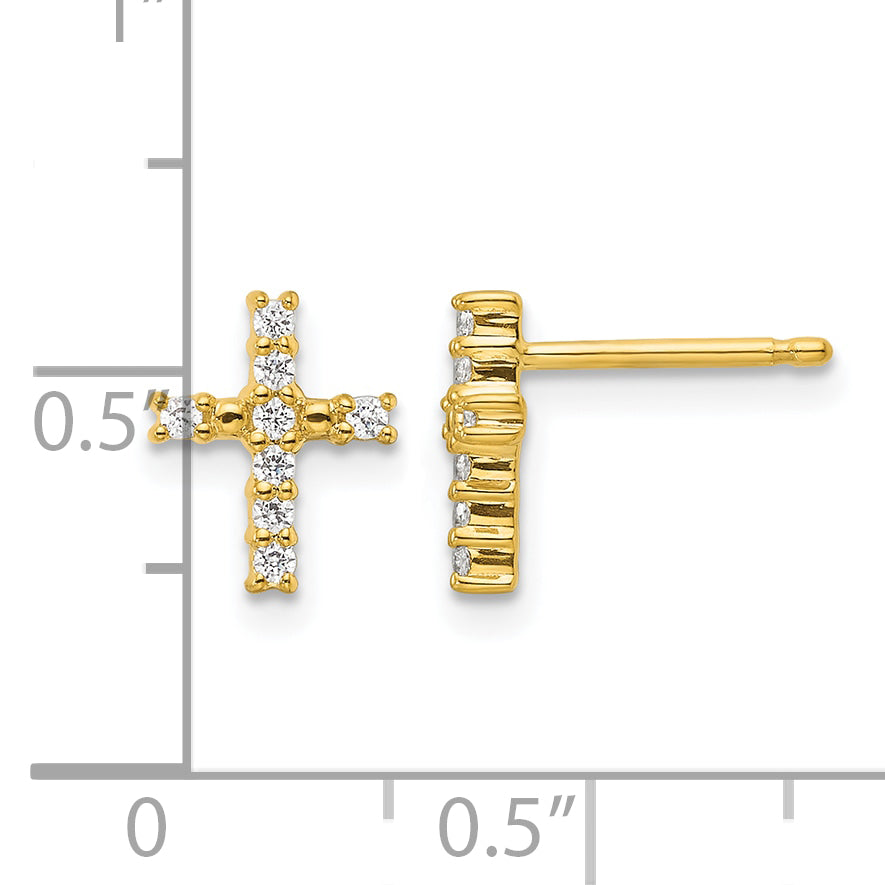 14k Gold Polished Diamond Cross Post Earrings