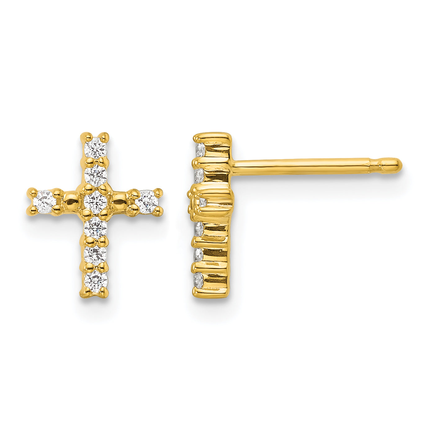 14k Gold Polished Diamond Cross Post Earrings Main image
