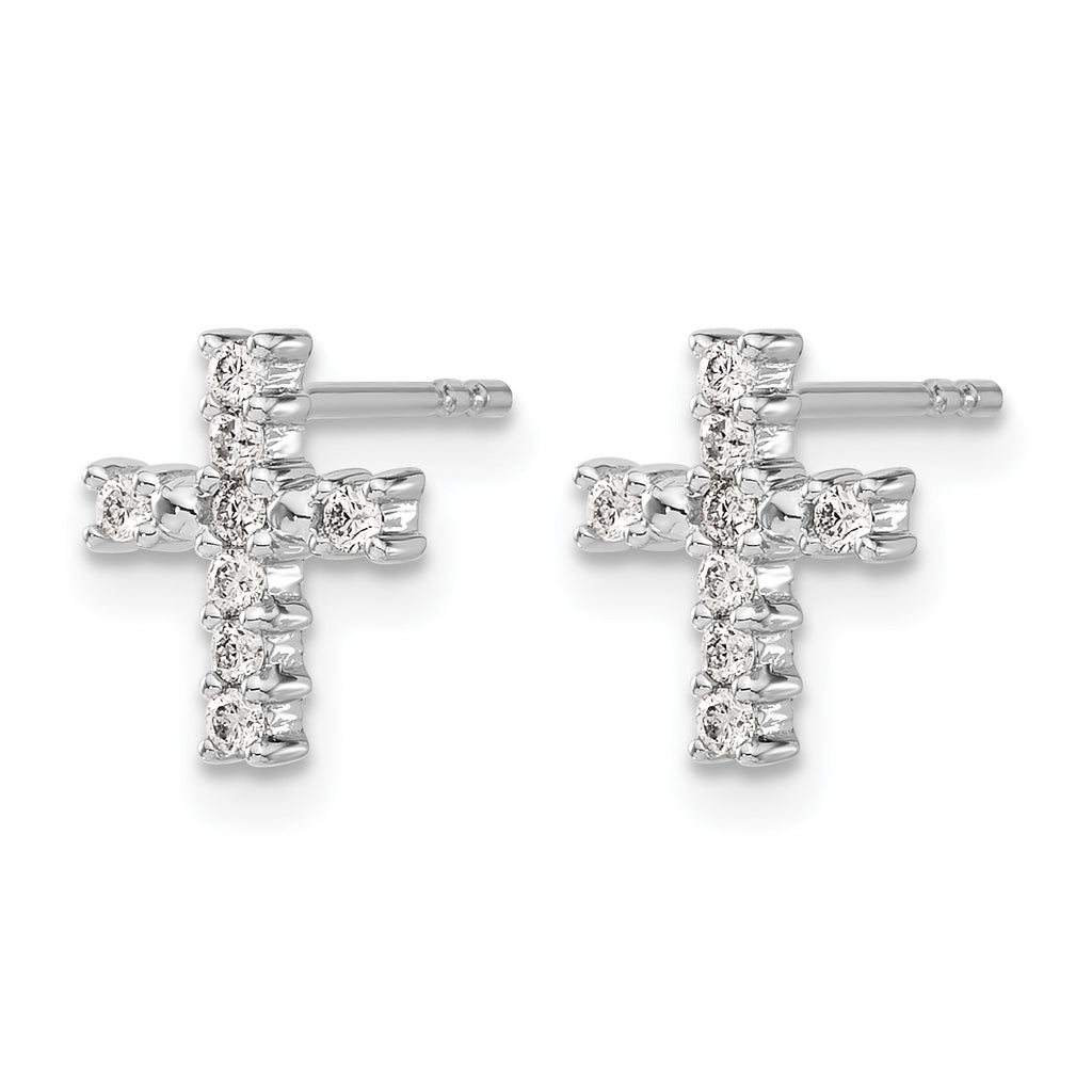 14K White Gold 1/5 ct Diamond Cross Post Earrings
