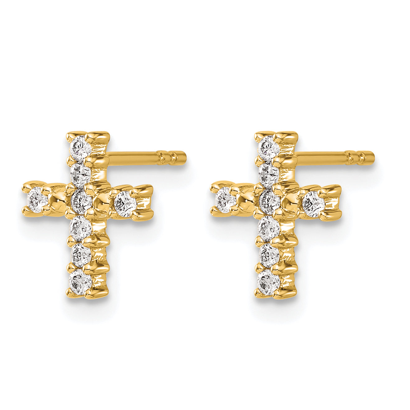 14K Yellow Gold 1/5 ct Diamond Cross Post Earrings