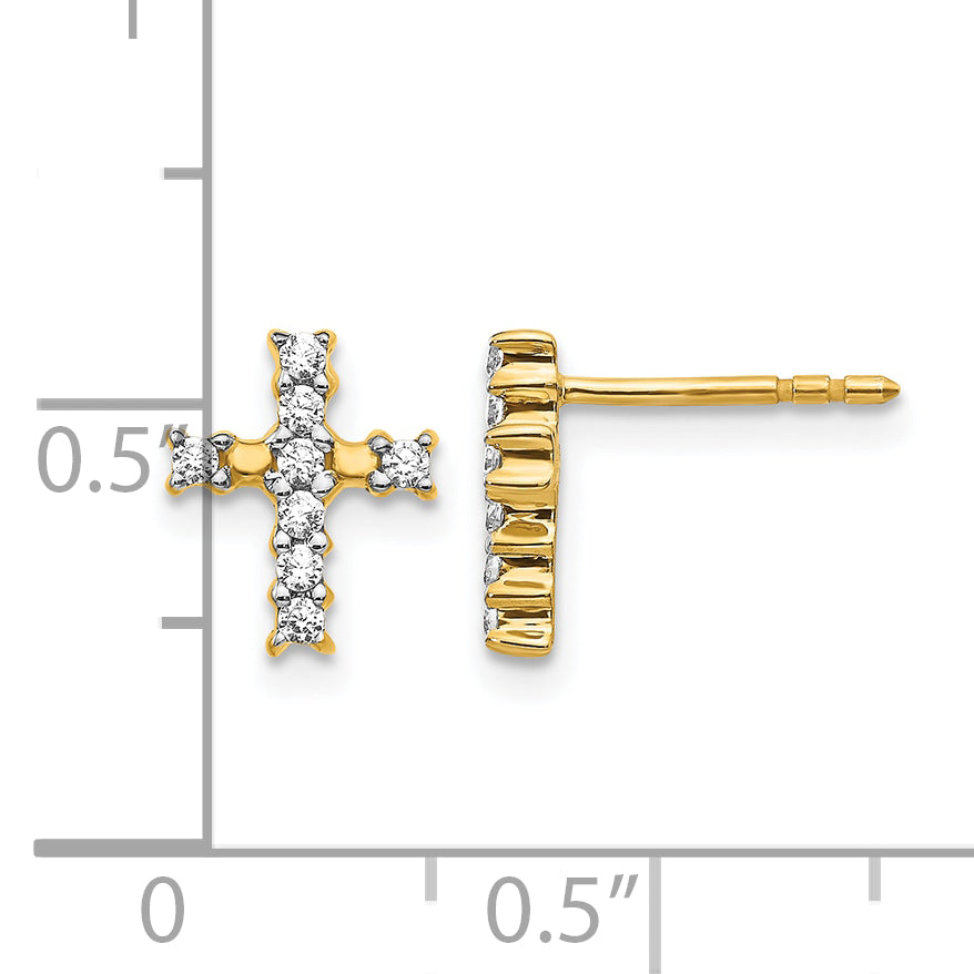 14K Yellow Gold 1/5 ct Diamond Cross Post Earrings
