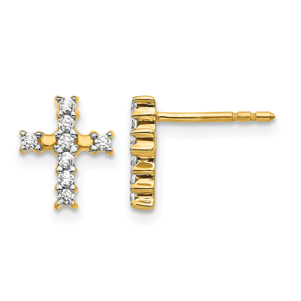 14K Yellow Gold 1/5 ct Diamond Cross Post Earrings